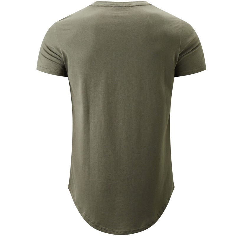 KLIEGOU Mens 100% Cotton Hipster Hip Hop Longline Crewneck T-Shirt (Large, 66 Army Green) - Image 2